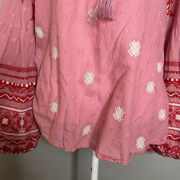Anthropologie Seen Worn Kept Layla Peasant Top  Pink Red Embroidered Boho 12 - Picture 6 of 12